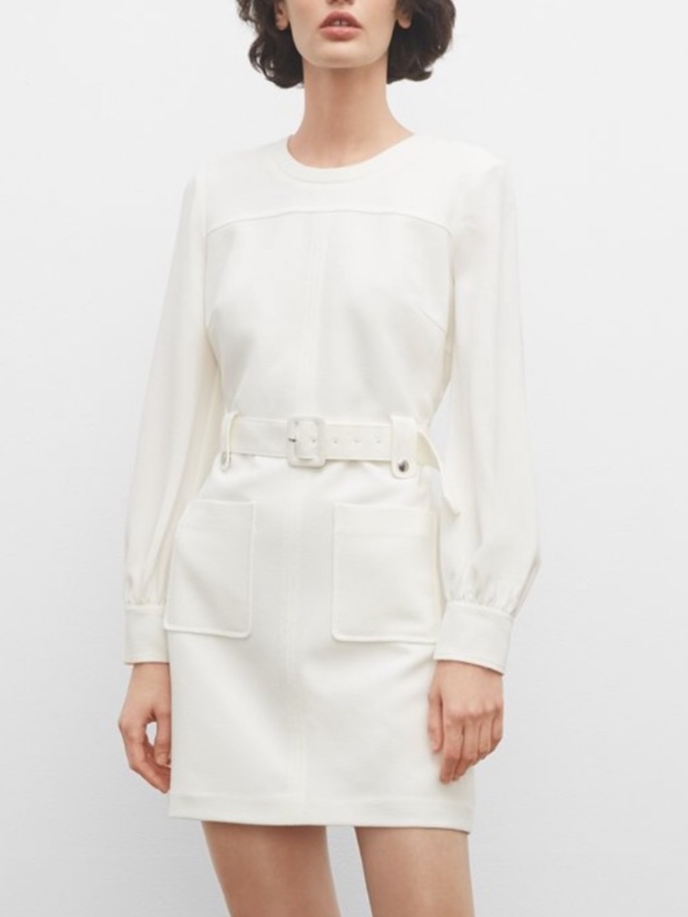 NWT Club Monaco Cream Long-Sleeve Belted Mini Dress
